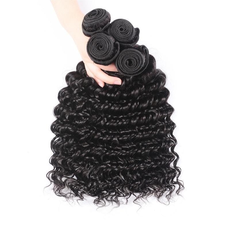 Klaiyi Remy Hair Brazilian Hair Weave 4 Bundles Deep Wave Bundles 10-26 Inch Youth Series