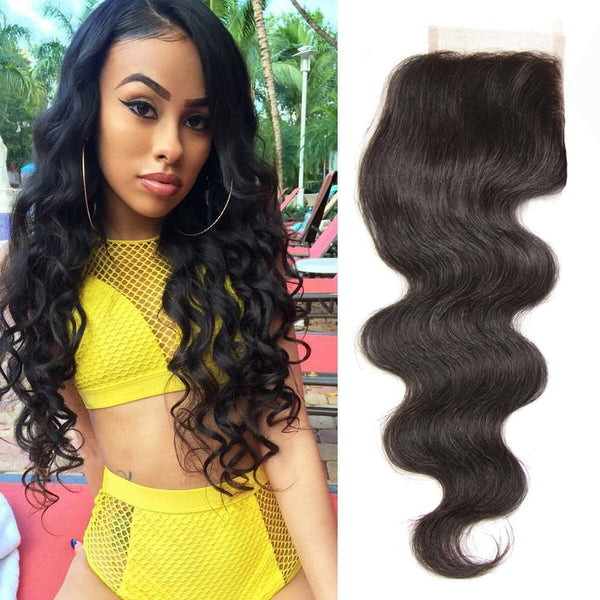 Klaiyi Indian Body Wave Human Virgin Hair Lace Closure Natural Color