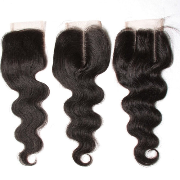 Klaiyi Tissage de cheveux humains vierges indiens ondulés, 4 paquets avec fermeture en dentelle 