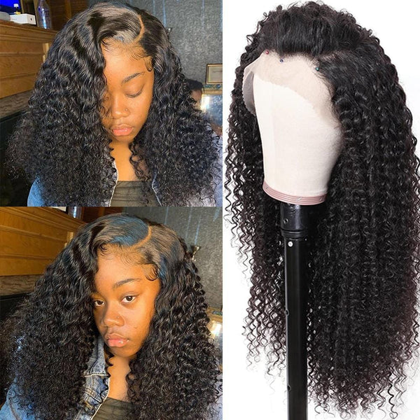 Klaiyi 9A Fake Scalp Curly Wigs , 13x4 Invisible Glueless Permade Curly Lace Front Wig 150% Density