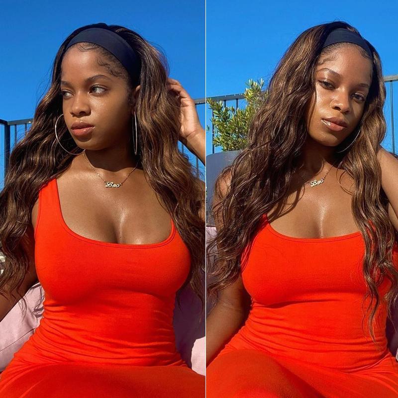 Klaiyi Dark Roots Balayage Highlight Body Wave Headband Wigs 1B/30 Ombre Color Human Hair Wigs Flash Sale