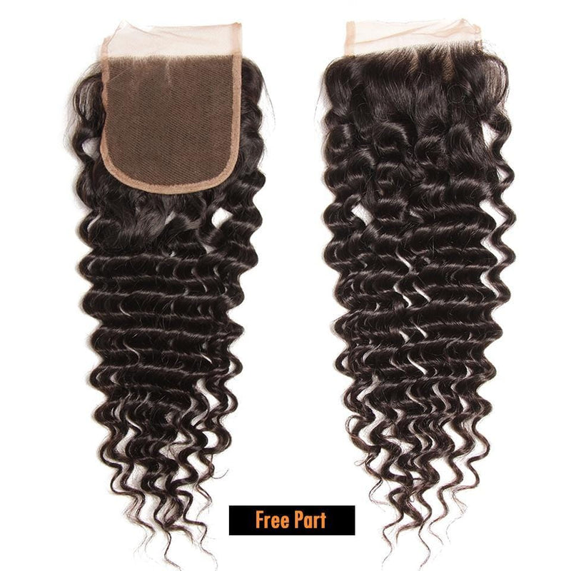 Malaysian Deep Wave Curly Hair 3 Bundles with 4*4 Lace Closure-Klaiyi Hair