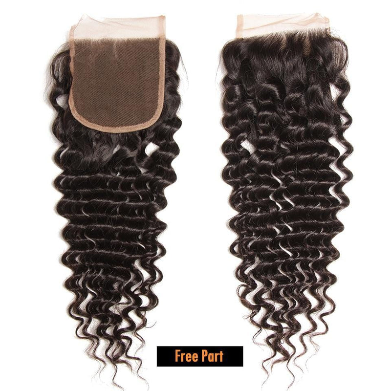 Klaiyi Hair Brazilian Virgin Hair Deep Wave 4*4 Lace Closure Free Part Middle Part 100% Human Hair Closure