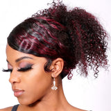 Klaiyi Dark Burgundy With Rose Red Highlights Curly Lace Front Wig Ombre Human Hair Flash Sale