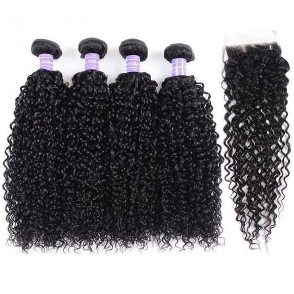 Klaiyi Remy Hair Brazilian 4 Bundles Curled Hair Weaves With Closure Youth Series 