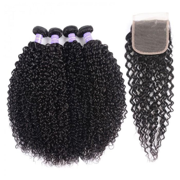 Klaiyi Remy Hair Brazilian 4 Bundles Curled Hair Weaves With Closure Youth Series 