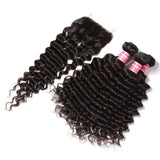Malaysian Deep Wave Curly Hair 3 Bundles with 4*4 Lace Closure-Klaiyi Hair