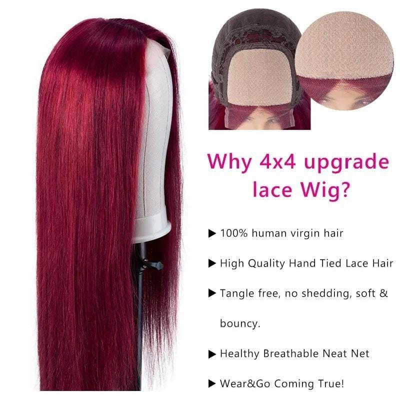 Klaiyi Burgundy Color Straight Hair Lace Part Wig Fake Scalp Wig 150% Density For Sale