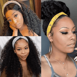 Klaiyi Flash Deal Headband Wig Curly Human Hair Wigs With Free Scarf Natural Color Wig For Black Women