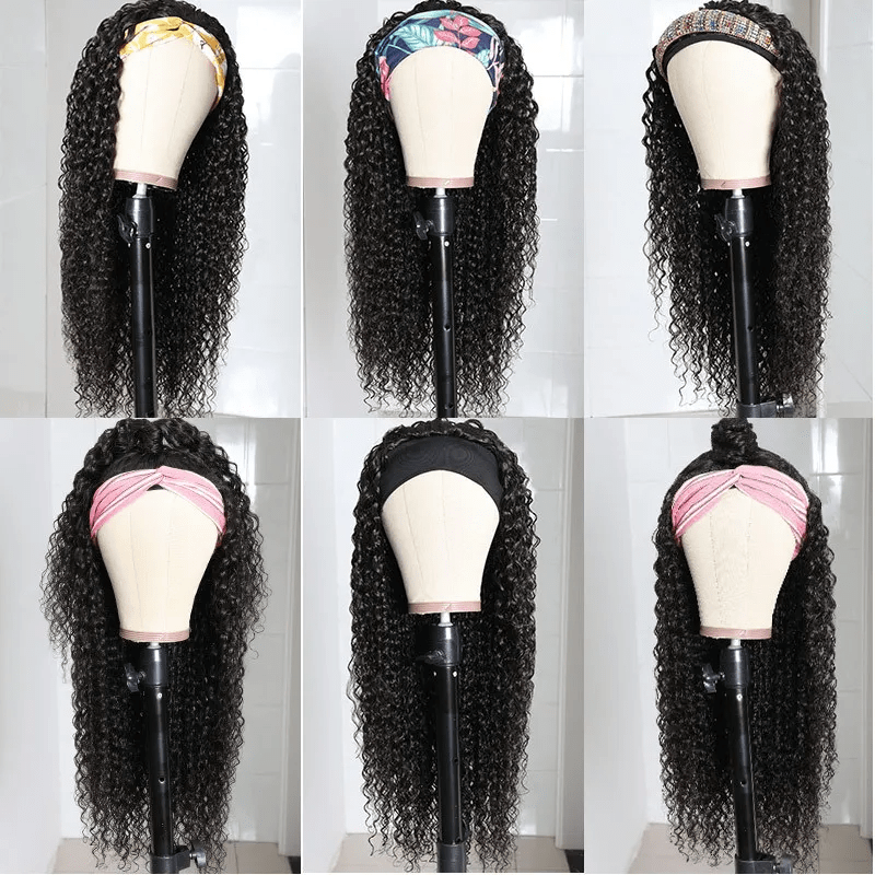Klaiyi Flash Deal Headband Wig Curly Human Hair Wigs With Free Scarf Natural Color Wig For Black Women