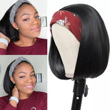 Klaiyi Short Straight BOB Headband Wig Natural Black Hair Wig 150% Density Glueless None Lace Wig