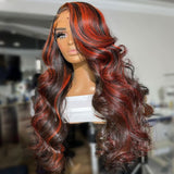 All Length $119 Deals|Klaiyi Ombre Highlight Dark Burgundy with Rose Red 13x4 Lace Frontal Wig Body Wave Wig Flash Sale