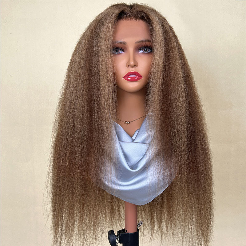 Klaiyi Yake Straight Honey Blonde Highlight Kinky Straight Lace Frontal Wig Flash Sale