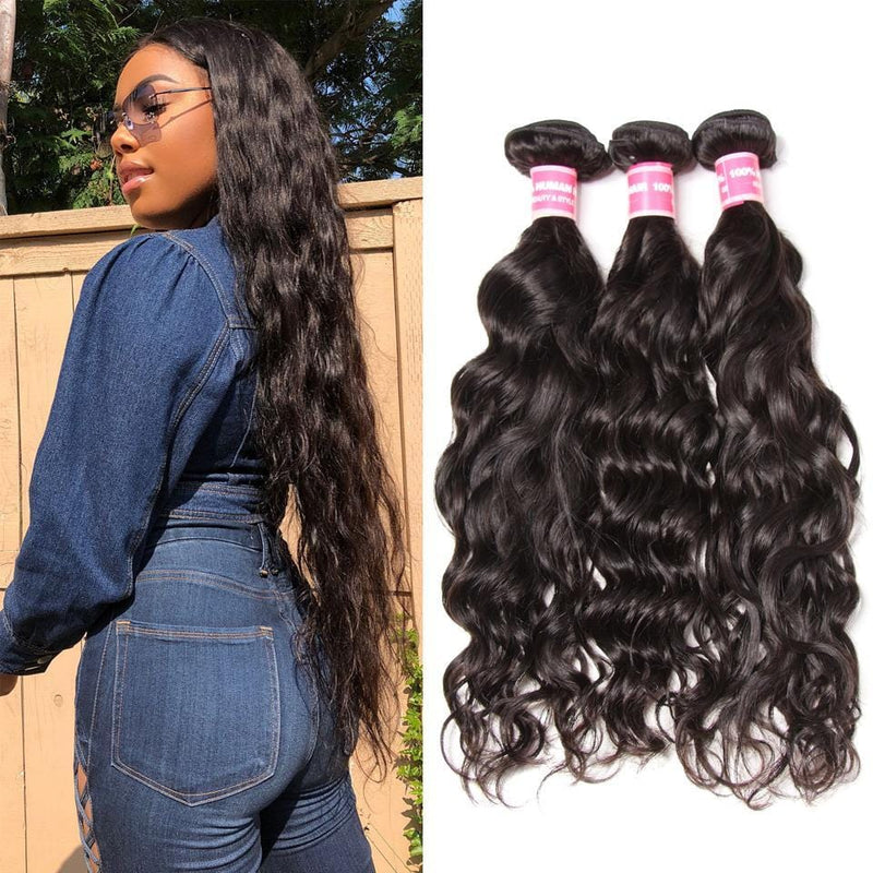 Klaiyi Indian Natural Wave Virgin Human Hair Weave Extensions 3pcs/Pack