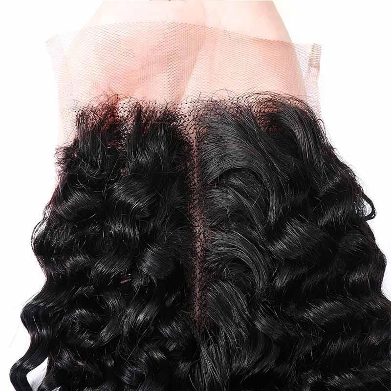 Klaiyi Natural Jerry Curly 4x4 Middle Part T Part Lace Closure High Quality 100% Human Hair