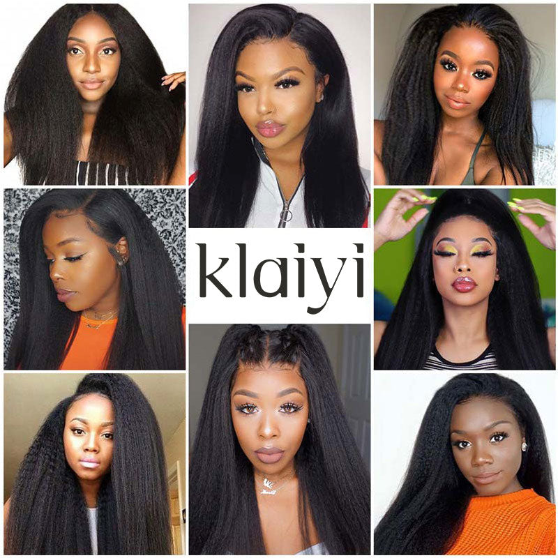 Kinky Straight Texture Human Hair Glue-Less Wig (S/M) 21.5 Circumference 54cm / 18 inch / Natural Black