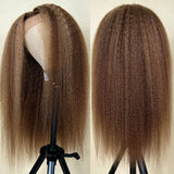 Klaiyi Pre-Cut Honey Blonde Highlight Kinky Straight Lace Frontal Wig with Baby Hair Pre Plucked 100% Virgin Human Hair