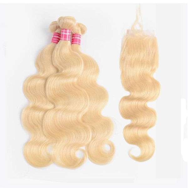 Klaiyi 613 Blonde Body Wave Human Hair 3 Bundles with Lace Closure