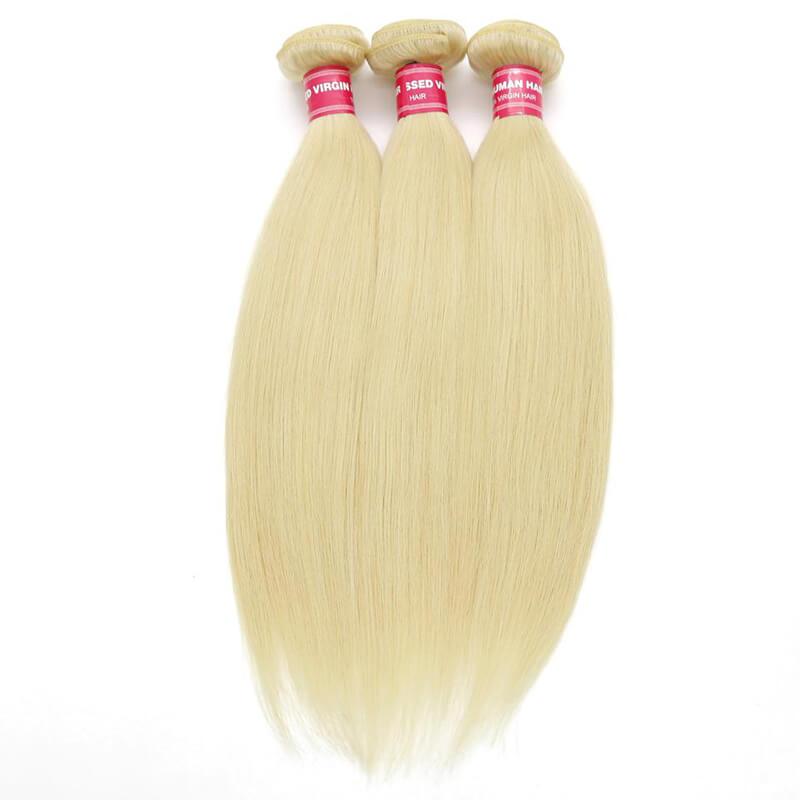 Klaiyi Blonde Color Straight Human Hair Weave 3 Bundles 100% Virgin Human Hair Extensions