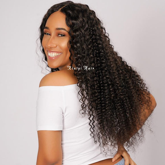 Klaiyi Brazilian Curly Hair Free Part 13x4 Lace Frontal Closure With 4Bundles Curly Hair Bundles