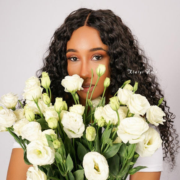 Klaiyi Brazilian Curly Hair Free Part 13x4 Lace Frontal Closure With 4Bundles Curly Hair Bundles