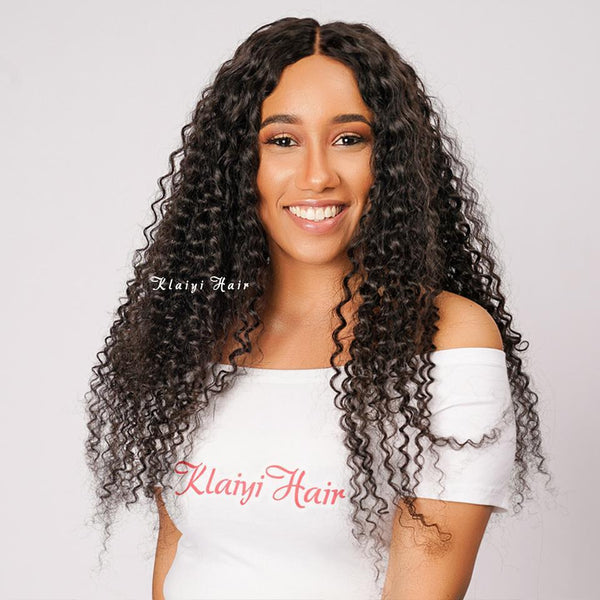 Klaiyi Brazilian Curly Hair Free Part 13x4 Lace Frontal Closure With 4Bundles Curly Hair Bundles