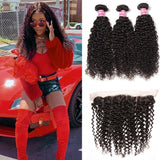 Klaiyi Brazilian Curly Hair 13x4 Lace Frontal With Bundles 3Pcs/Pack