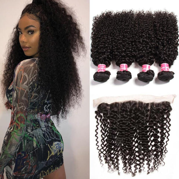 4 Bundles Malaysian Curly Hair with Ear to Ear Lace Frontal Closure-Klaiyi Hair