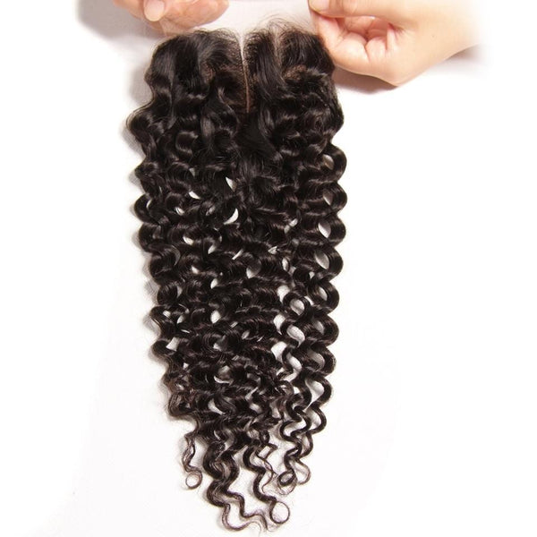 Klaiyi Malaysian Curly Human Virgin Hair 4x4 Lace Closure