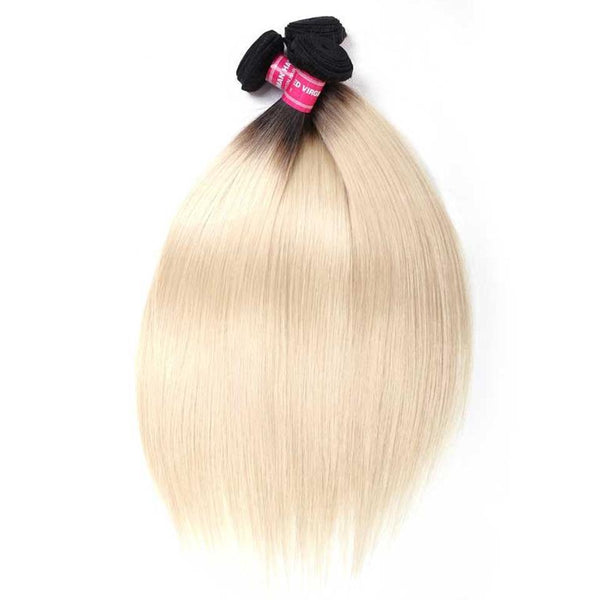 Klaiyi 1 Bundles T1B/613 Straight Hair Bundles, Ombre Hair, 2 Tone Color Human Hair Weave