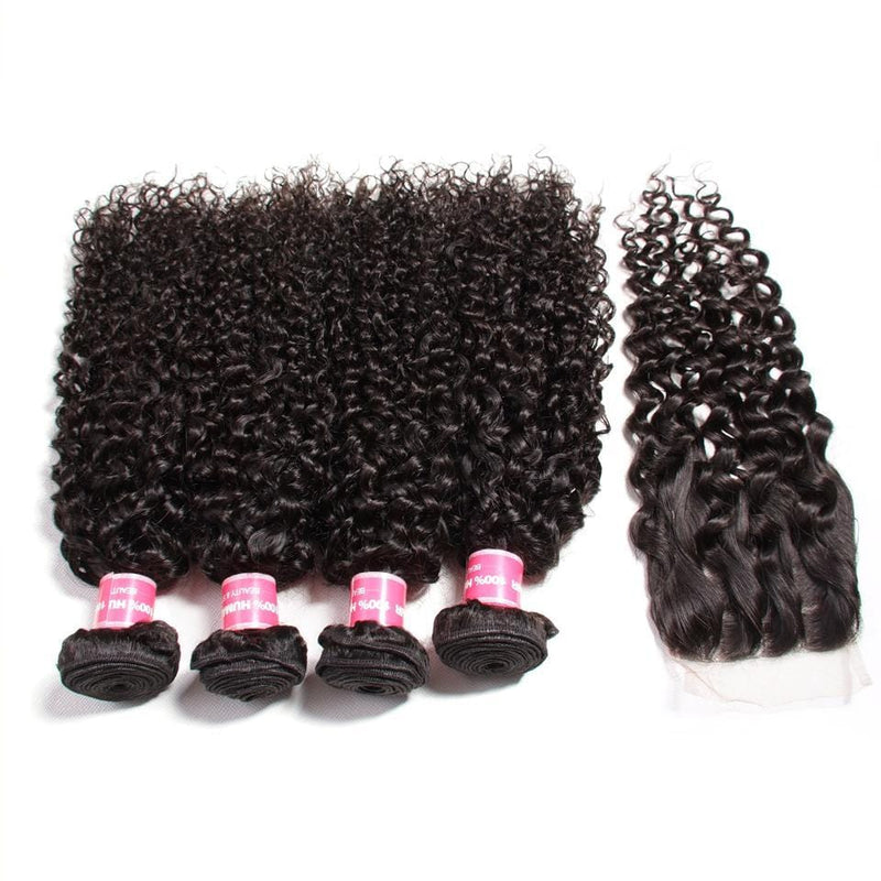 Klaiyi Malaysian Virgin Curly Hair 4 Bundles With 4*4 Closure Human Virgin Hair Extensions