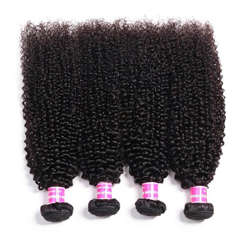 Klaiyi 4Pcs Kinky Curly Human Hair Weaves 8-26 inches Natural Black Color Hair Bundles