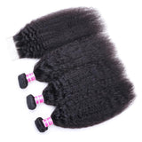 Klaiyi Hair Virgin Human Hair Peruvian Kinky Straight Hair 3 Bundles with 4*4 Lace Closure
