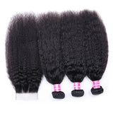 Klaiyi Hair Virgin Human Hair Peruvian Kinky Straight Hair 3 Bundles with 4*4 Lace Closure