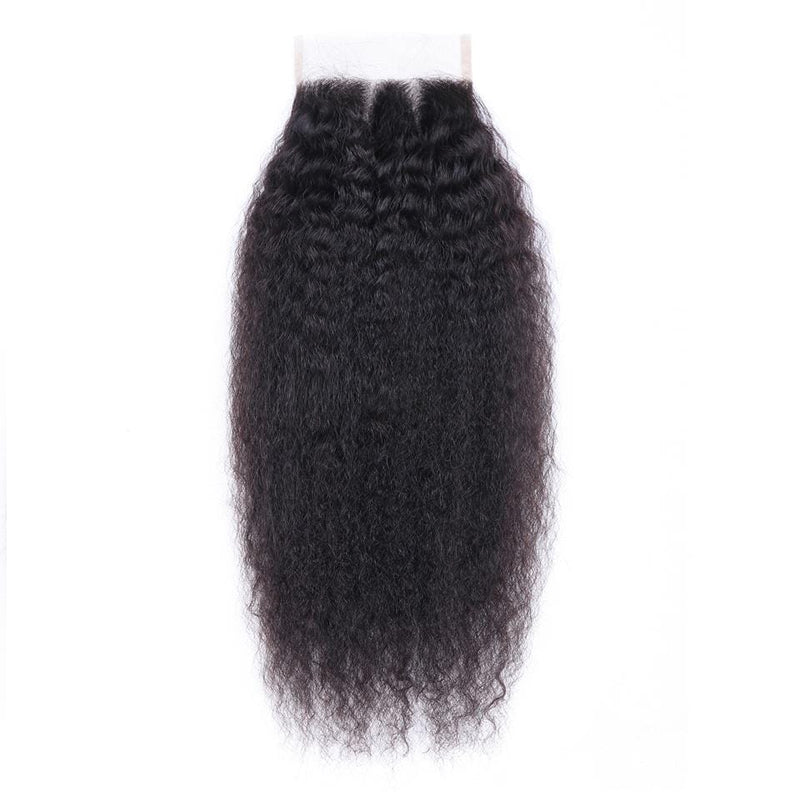 Klaiyi Indian Kinky Straight Hair 3 Bundles with 4*4 Lace Closure Virgin Hair Weaves on Deals