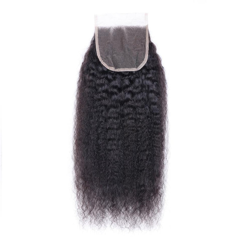 Klaiyi Indian Kinky Straight Hair 3 Bundles with 4*4 Lace Closure Virgin Hair Weaves on Deals