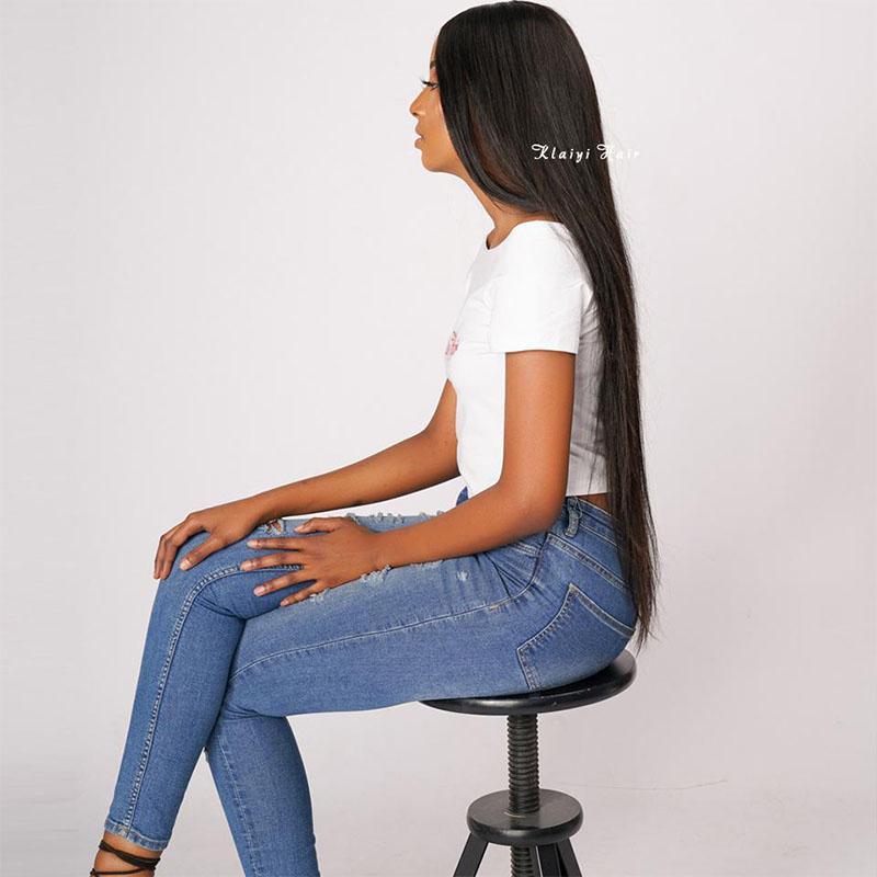 Klaiyi 3 Bundles Brazilian Straight Hair with 13*4 Ear to Ear Lace Frontal Closure