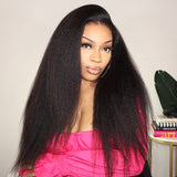 Klaiyi Yaki Straight 5x5 HD Lace Closure Glueless Wig Kinky Straight Human Hair 180% Density