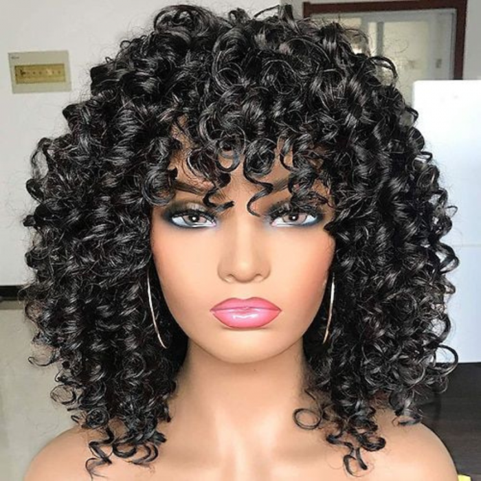 Klaiyi Bouncy Curls Short Human Hair Wigs With Bangs Glueless Pix Cut Wigs Flash Sale