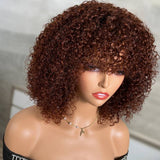 50% OFF | Glueless Dark Auburn Short Curly Afro Wig With Bangs Machine Made Wig Flash Sale