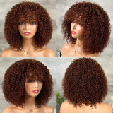 50% OFF | Glueless Dark Auburn Short Curly Afro Wig With Bangs Machine Made Wig Flash Sale