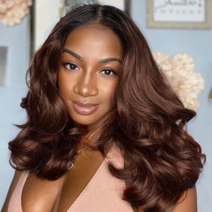22-24 Inch Dark Root Reddish Brown Color Glueless U Part Wig - Clearance Flash Sale