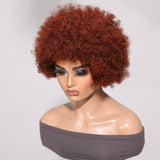 Klaiyi Reddish Brown Afro Bob Wig With Bangs Machine Made Glueless Human Hair Wig Flash Sale