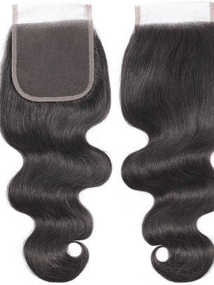 Klaiyi Body Wave Hair 4x4 Lace Closure, 1PCS Brazilian/ Malaysian/ Peruvian 100% Human Virgin Hair Lace Closure, Natural Color