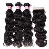 Klaiyi 8A Brazilian Virgin Hair Natural wave 3 Bundles with 1piece Lace Closure Human Hair
