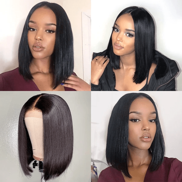 Klaiyi Short Straight Bob Wig 4x4 Lace Closure Remy Human Hair Wigs 150% Density Super Soft