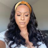 Klaiyi Body Wave Headband Wig Glueless Human Hair Wigs With Pre-attached Scarf Half Wig 150% Density