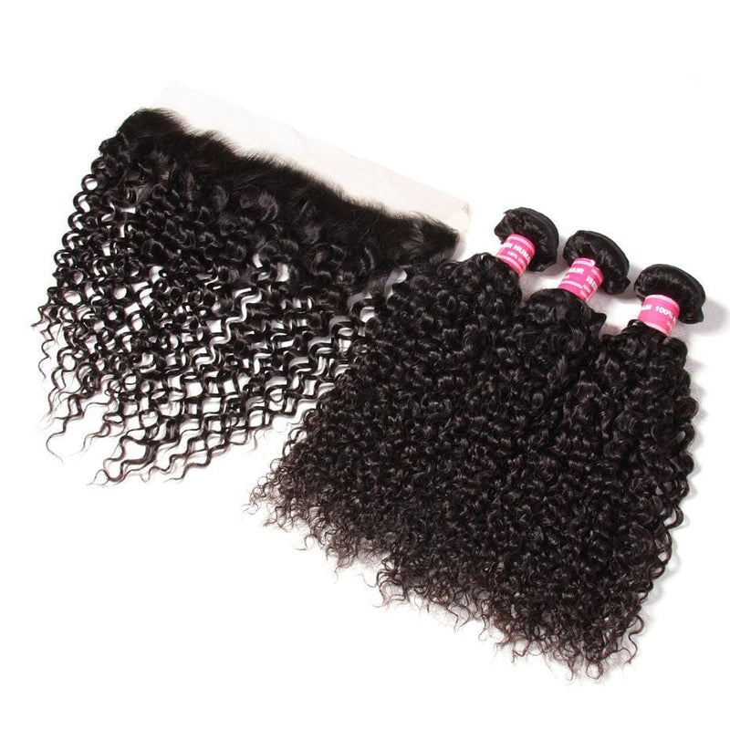 Klaiyi Brazilian Curly Hair 13x4 Lace Frontal With Bundles 3Pcs/Pack