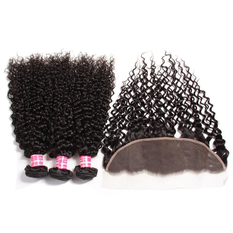 Klaiyi Brazilian Curly Hair 13x4 Lace Frontal With Bundles 3Pcs/Pack