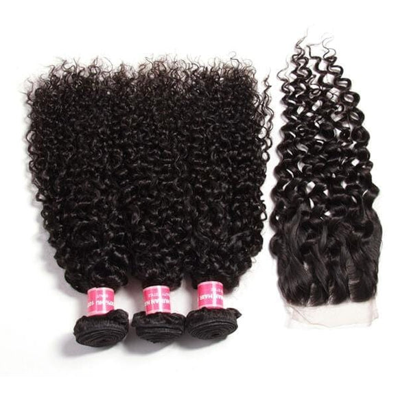 Peruvian curly hair 3 Bundles with 4*4 closure-Klaiyi Hair
